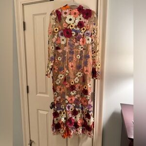3D Floral Appliqué Midi Dress 🌸